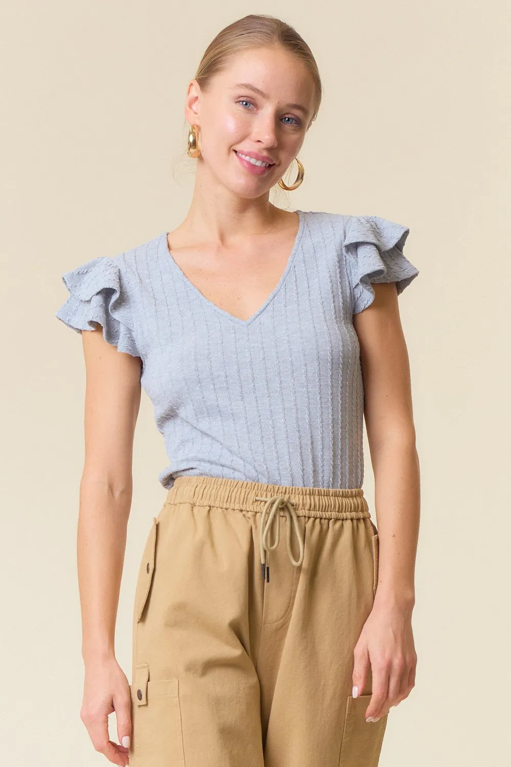 Heather Grey Cable Knit Layered Ruffle Sleeve Maternity Top sold by Pinkblush product image thumbnail 5