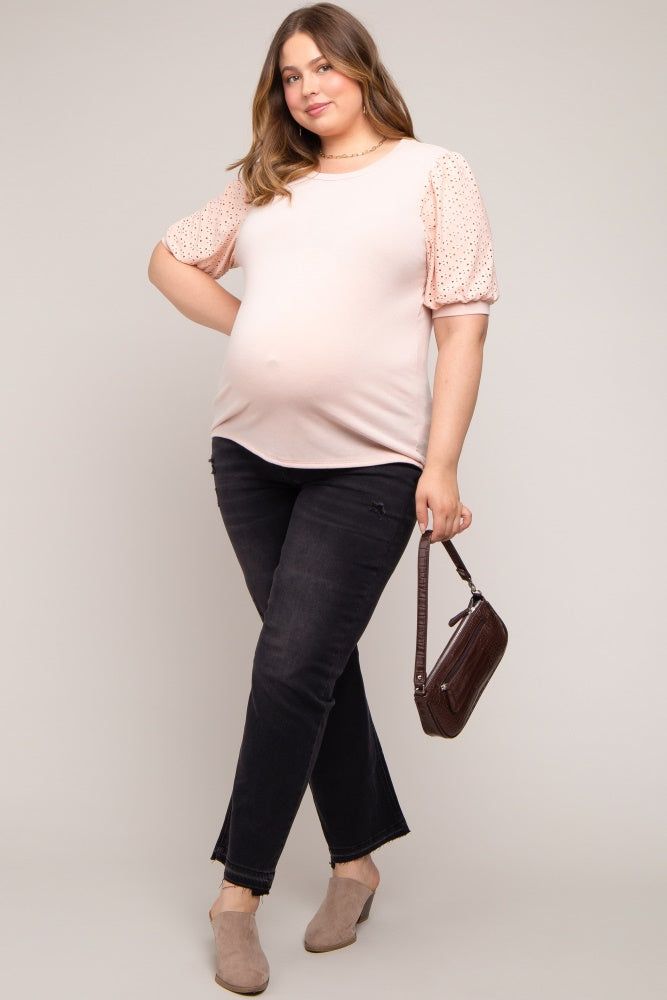 Light Pink Eyelet Lace Sleeve Plus Maternity Top sold by Pinkblush product image thumbnail 5