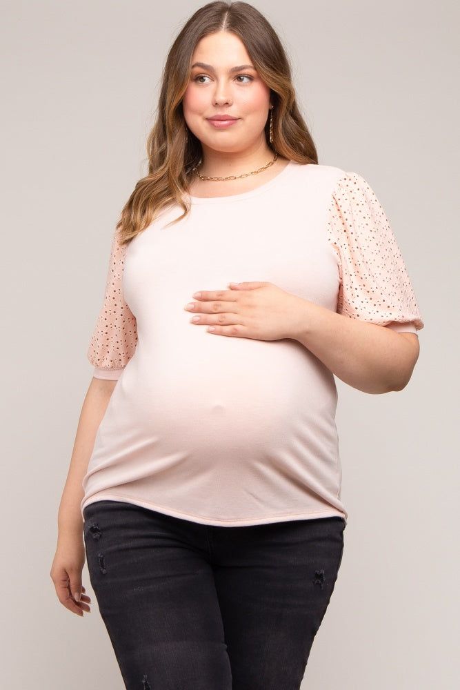 Light Pink Eyelet Lace Sleeve Plus Maternity Top sold by Pinkblush product image thumbnail 2