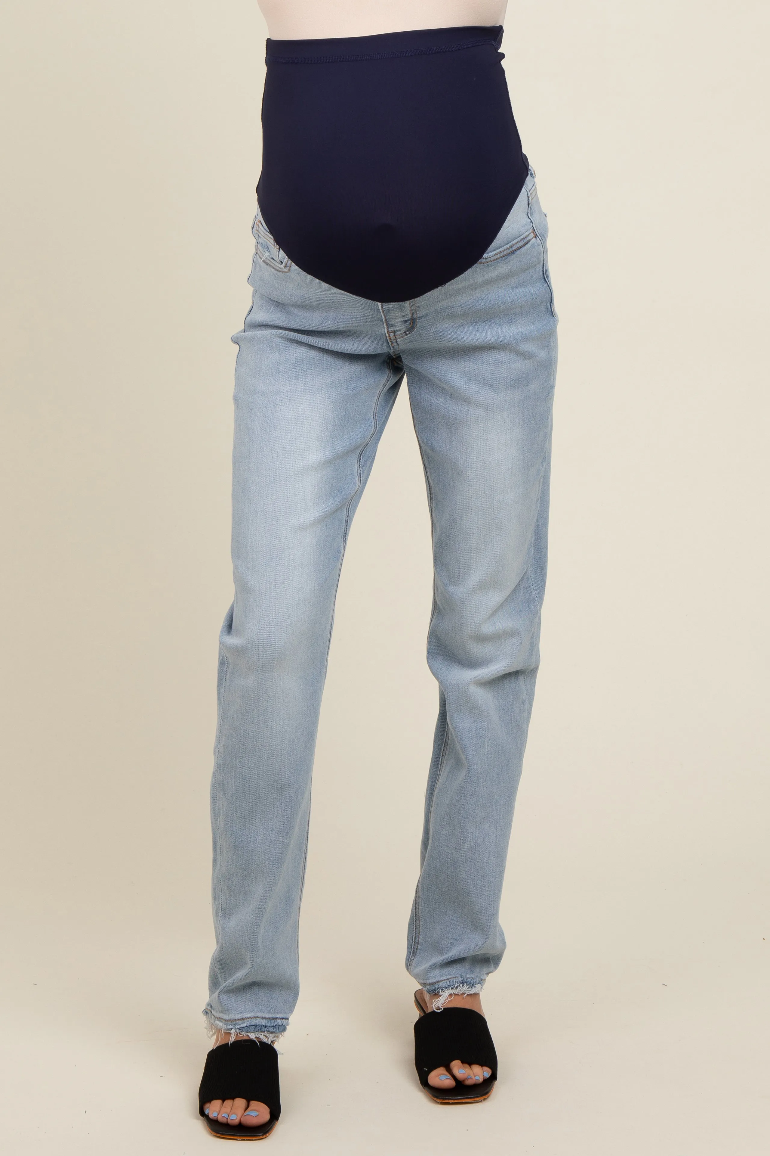 Light Blue Distressed Hem Straight Leg Maternity Jeans sold by Pinkblush product image thumbnail 2