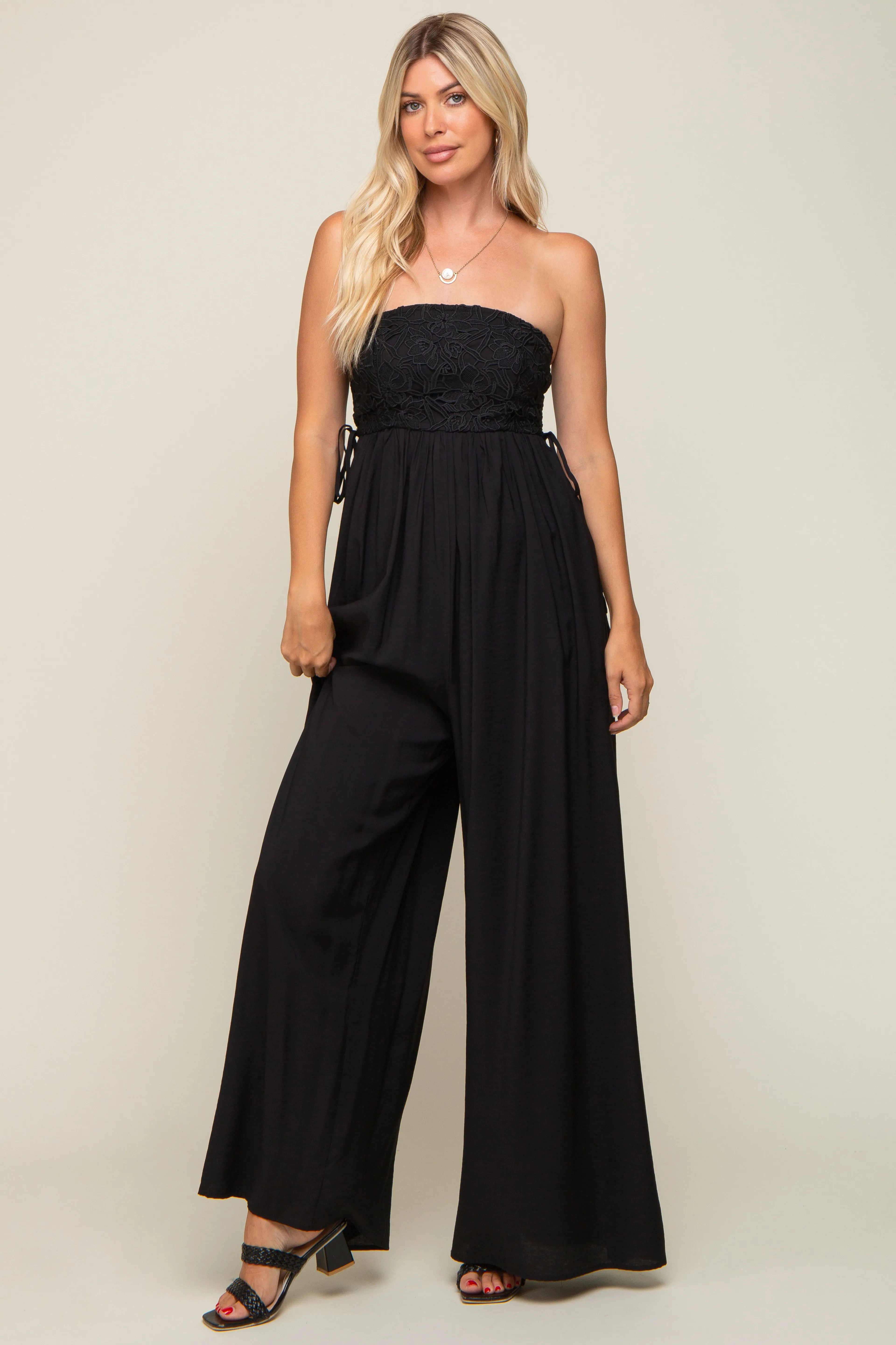 Black Lace Strapless Wide Leg Jumpsuit sold by Pinkblush product image thumbnail 4
