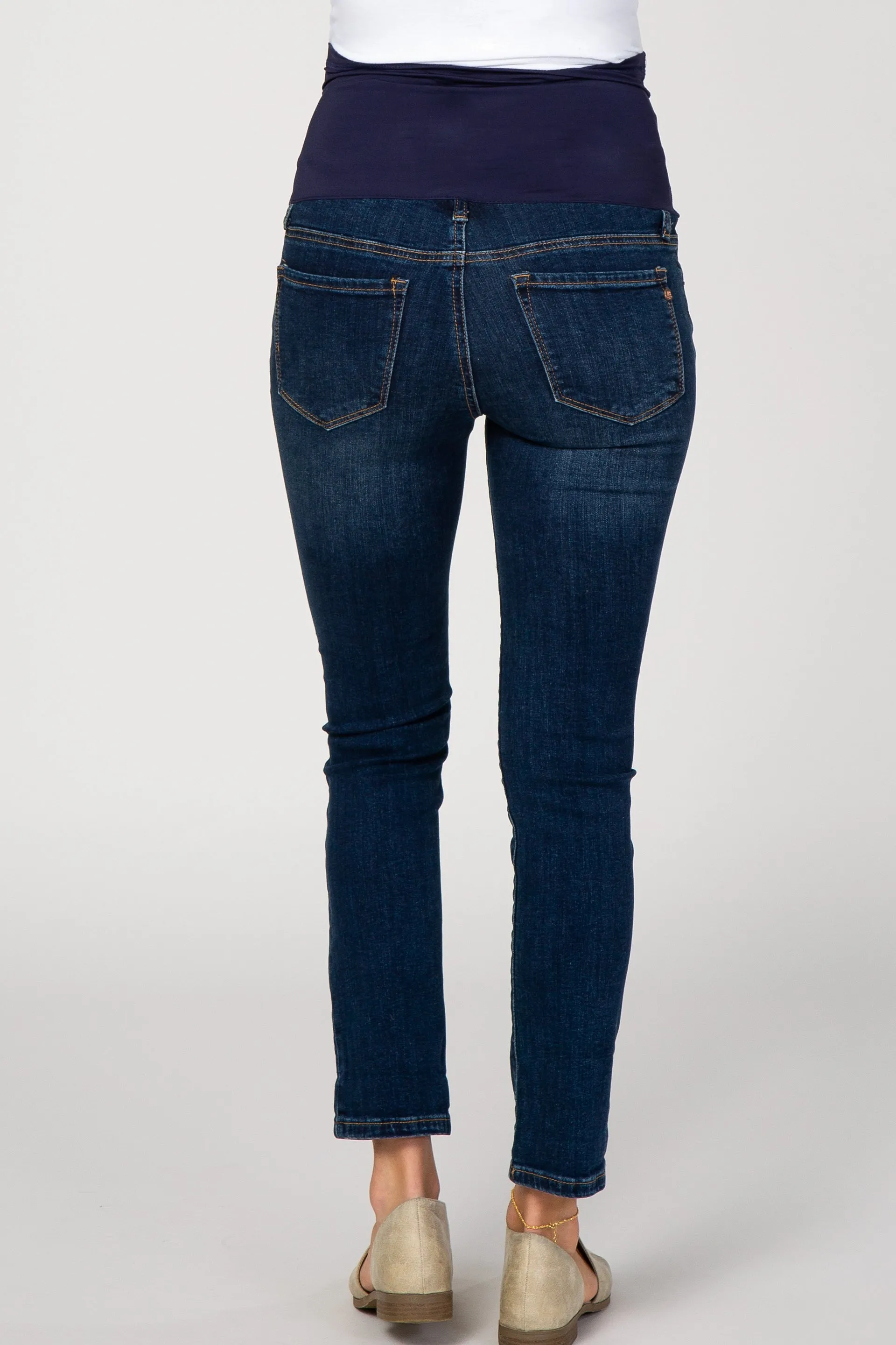 PinkBlush Navy Blue Distressed Maternity Skinny Jeans sold by Pinkblush product image thumbnail 4