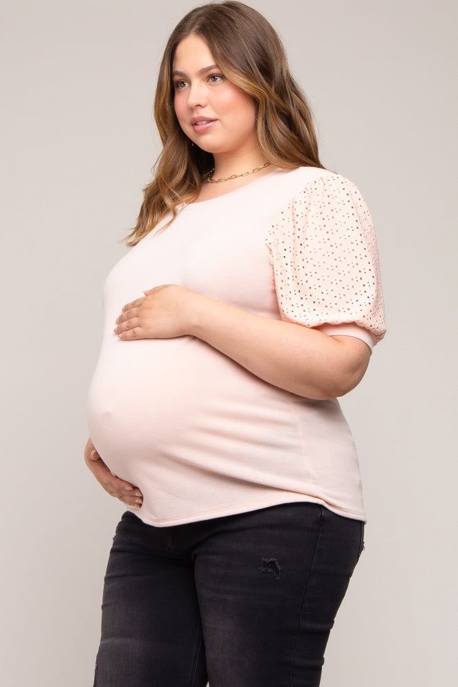 Light Pink Eyelet Lace Sleeve Plus Maternity Top sold by Pinkblush product image thumbnail 3
