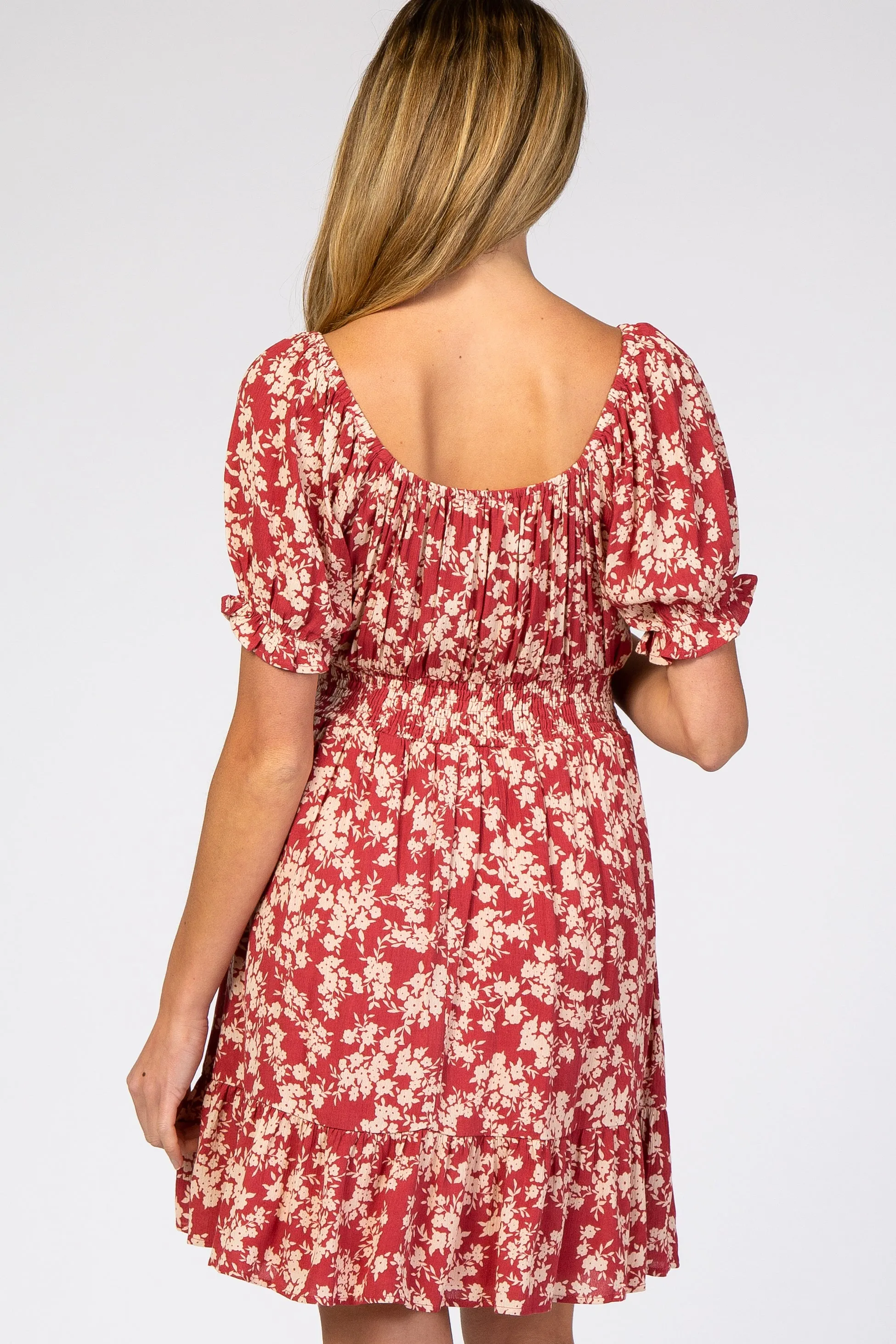 Red Floral Off Shoulder Maternity Mini Dress sold by Pinkblush product image thumbnail 3