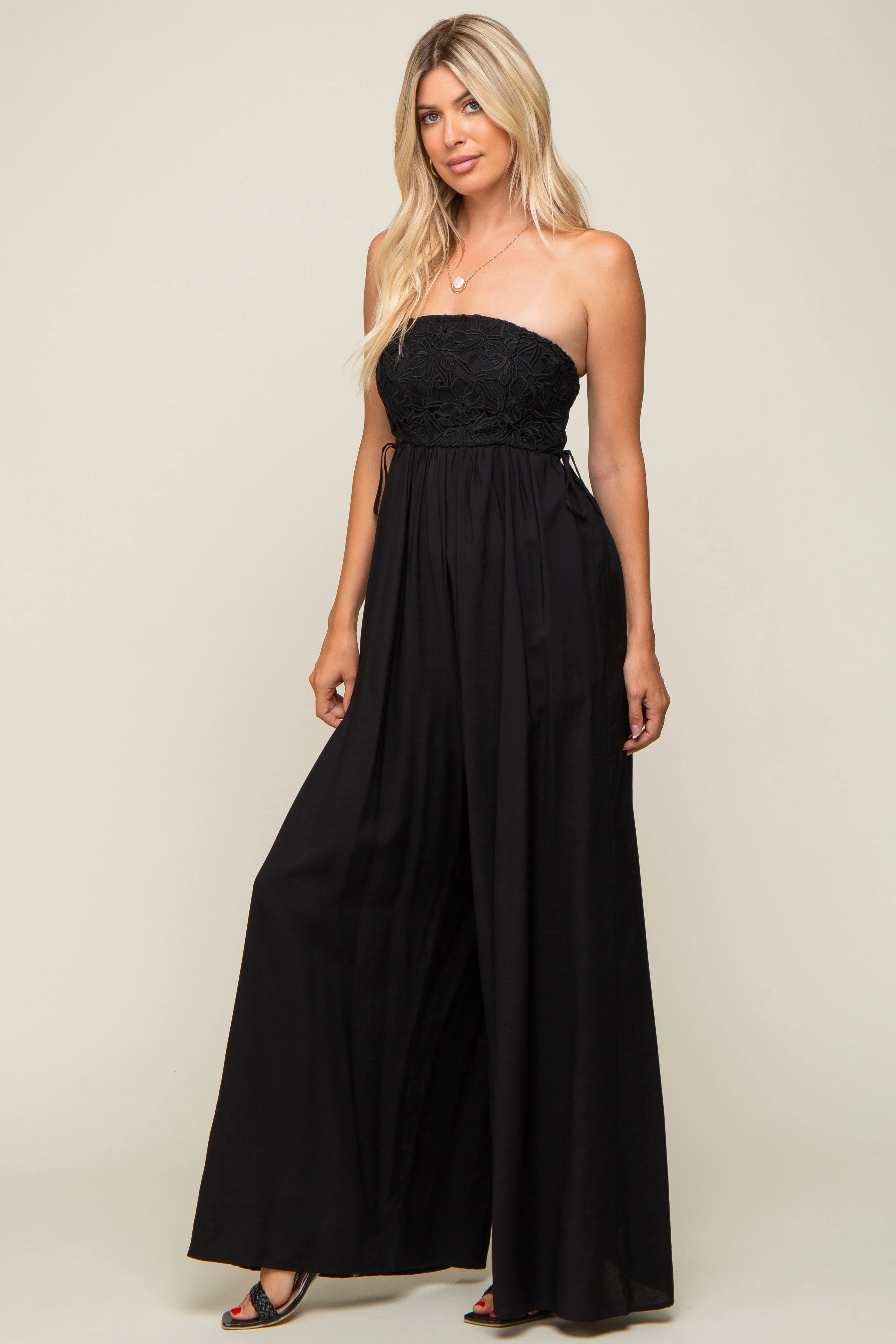 Black Lace Strapless Wide Leg Jumpsuit sold by Pinkblush product image thumbnail 2