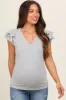 Heather Grey Cable Knit Layered Ruffle Sleeve Maternity Top sold by Pinkblush