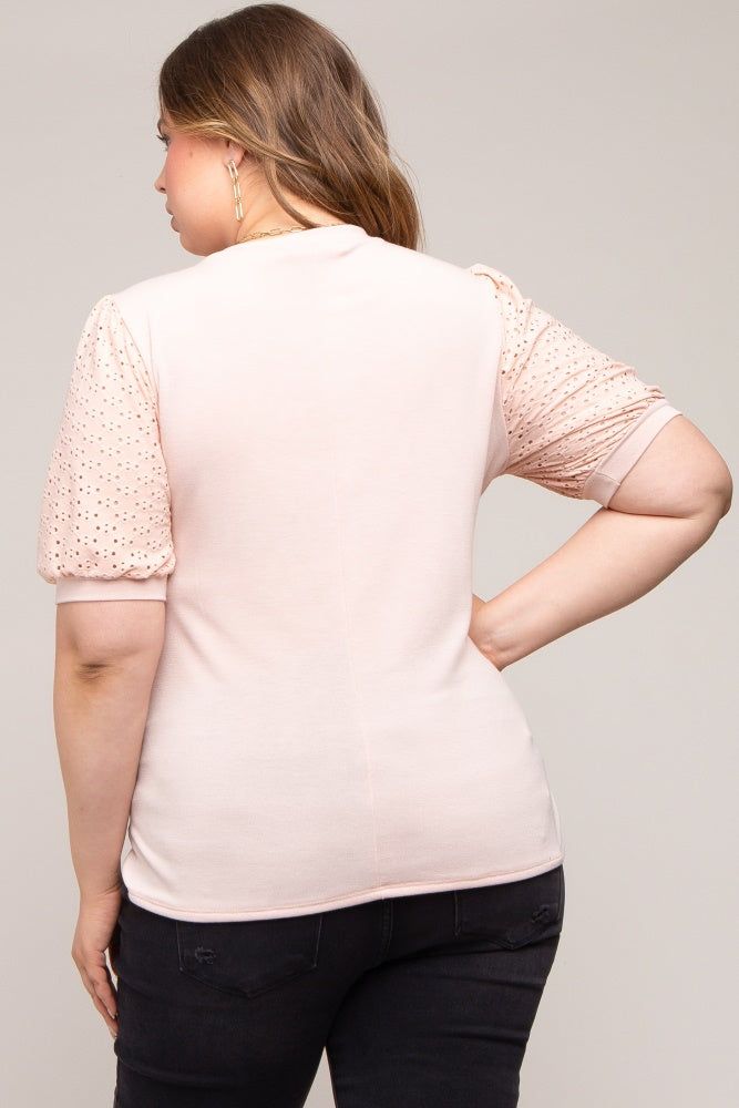 Light Pink Eyelet Lace Sleeve Plus Maternity Top sold by Pinkblush product image thumbnail 4