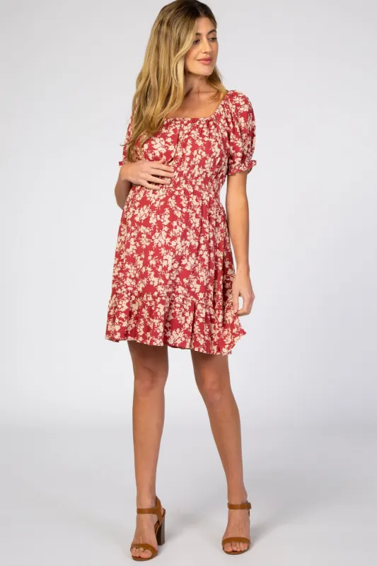 Red Floral Off Shoulder Maternity Mini Dress sold by Pinkblush