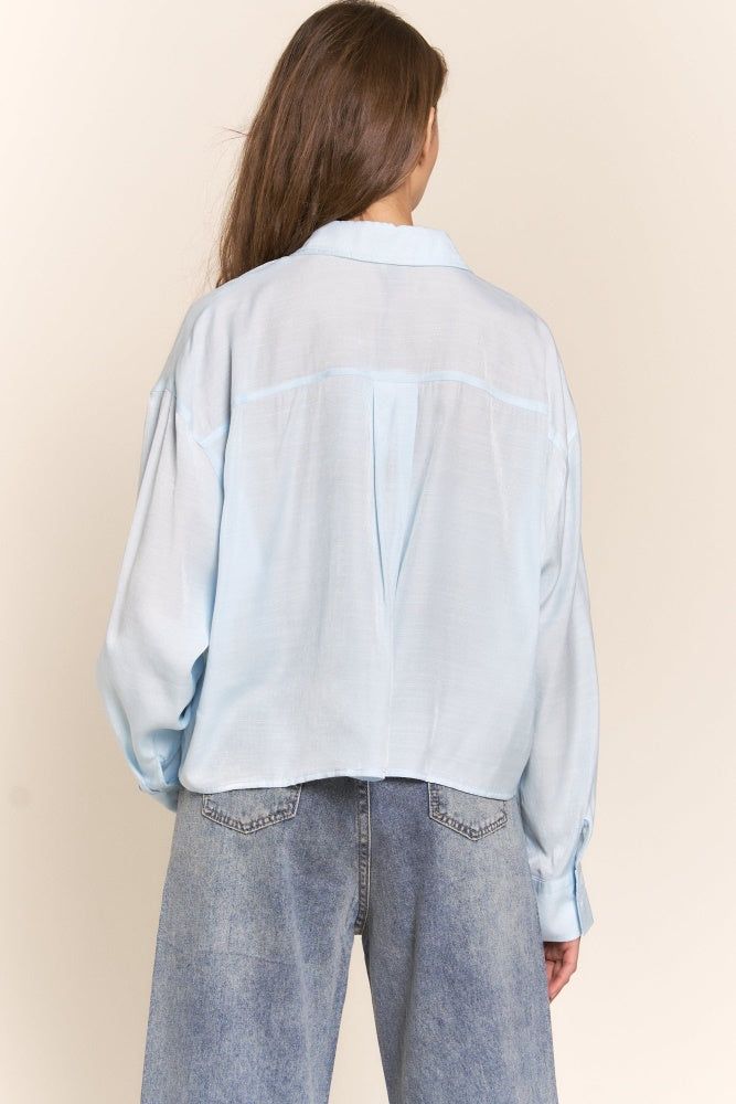 Sky Blue Long Sleeve Button Up Top With Two Large Pockets sold by Pinkblush product image thumbnail 3