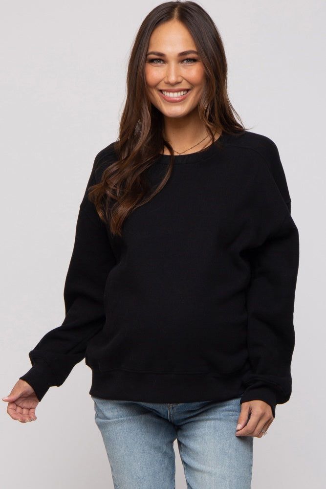 Black Basic Fleece Maternity Sweatshirt sold by Pinkblush