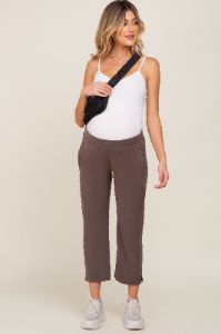 Brown Elastic Waist Capri Maternity Pants sold by Pinkblush