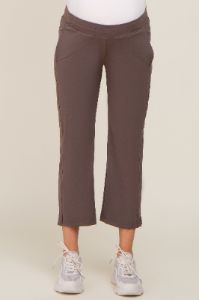 Brown Elastic Waist Capri Maternity Pants sold by Pinkblush