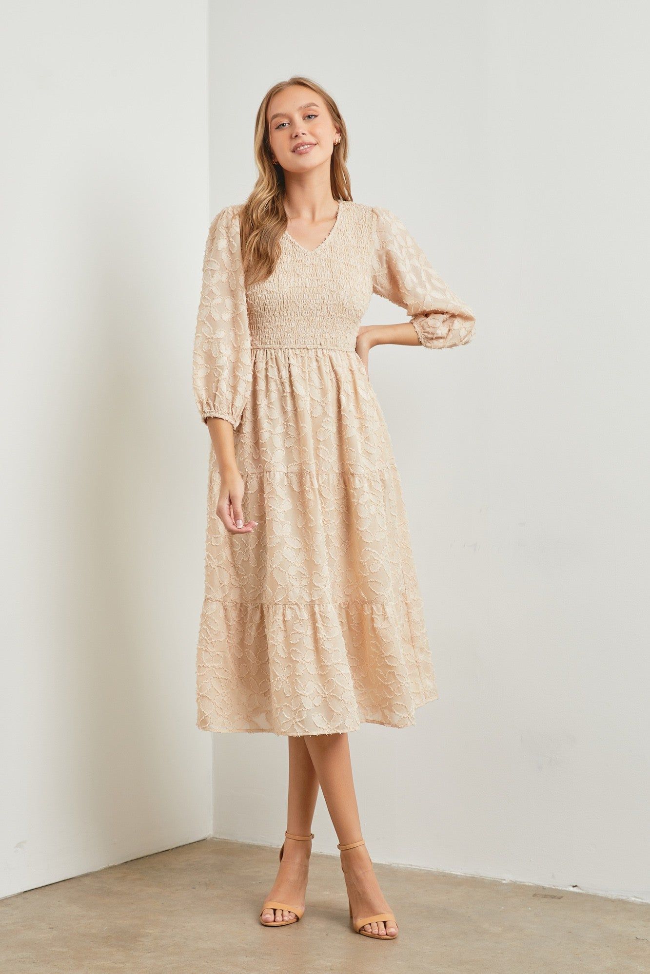 Sand Embroidered Chiffon Dress sold by Pinkblush product image thumbnail 4