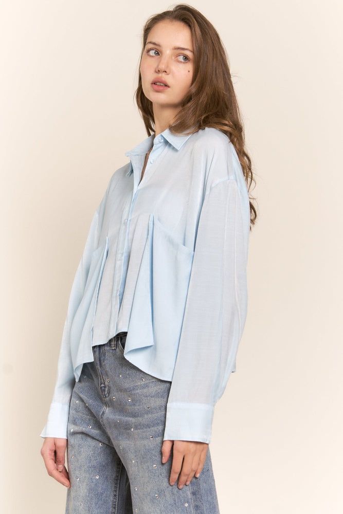 Sky Blue Long Sleeve Button Up Top With Two Large Pockets sold by Pinkblush product image thumbnail 2