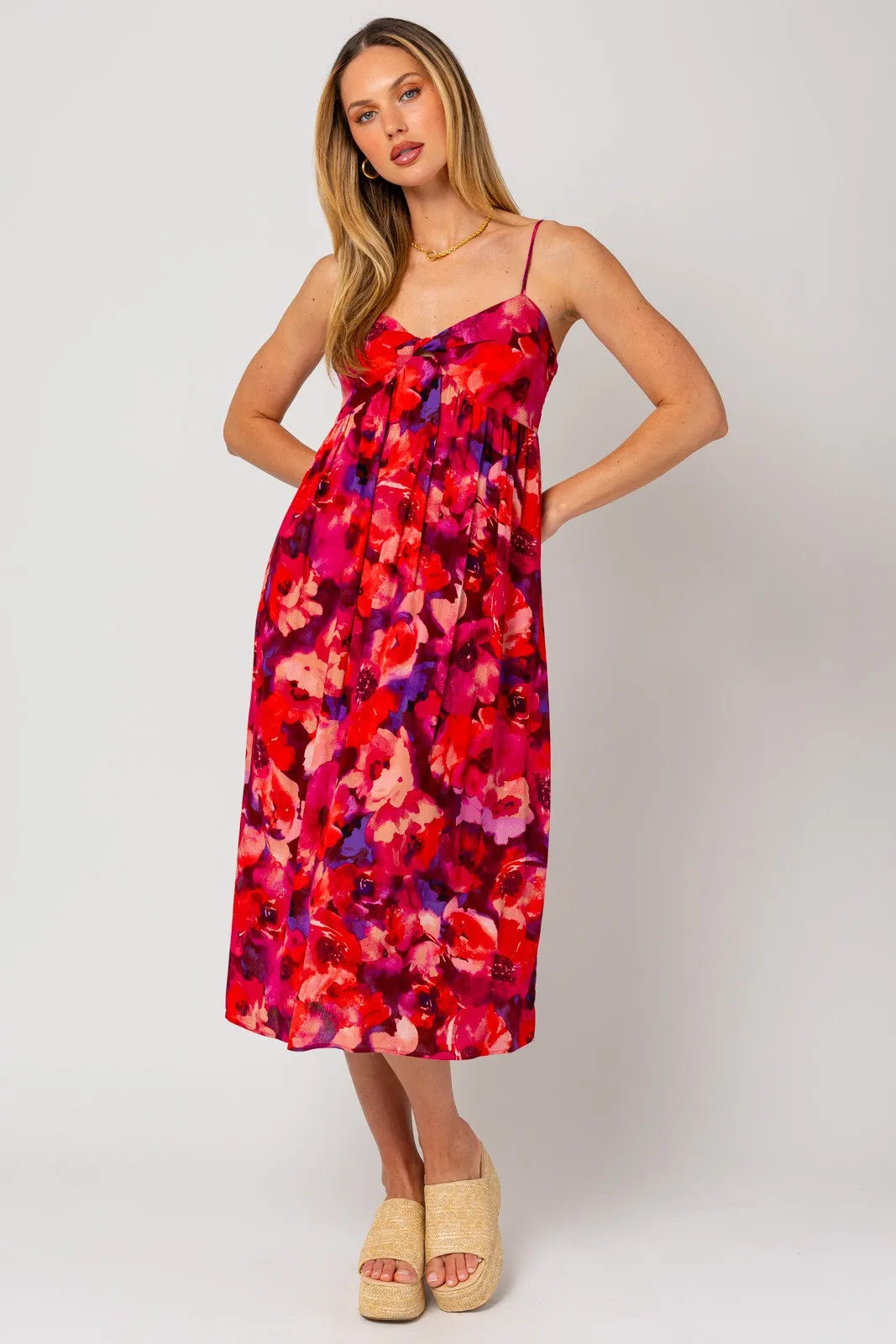 Red Sleeveless Front Twist Back Smocking Maternity Midi Dress sold by Pinkblush product image thumbnail 5