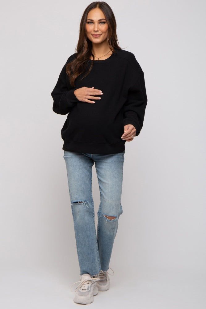 Black Basic Fleece Maternity Sweatshirt sold by Pinkblush product image thumbnail 5