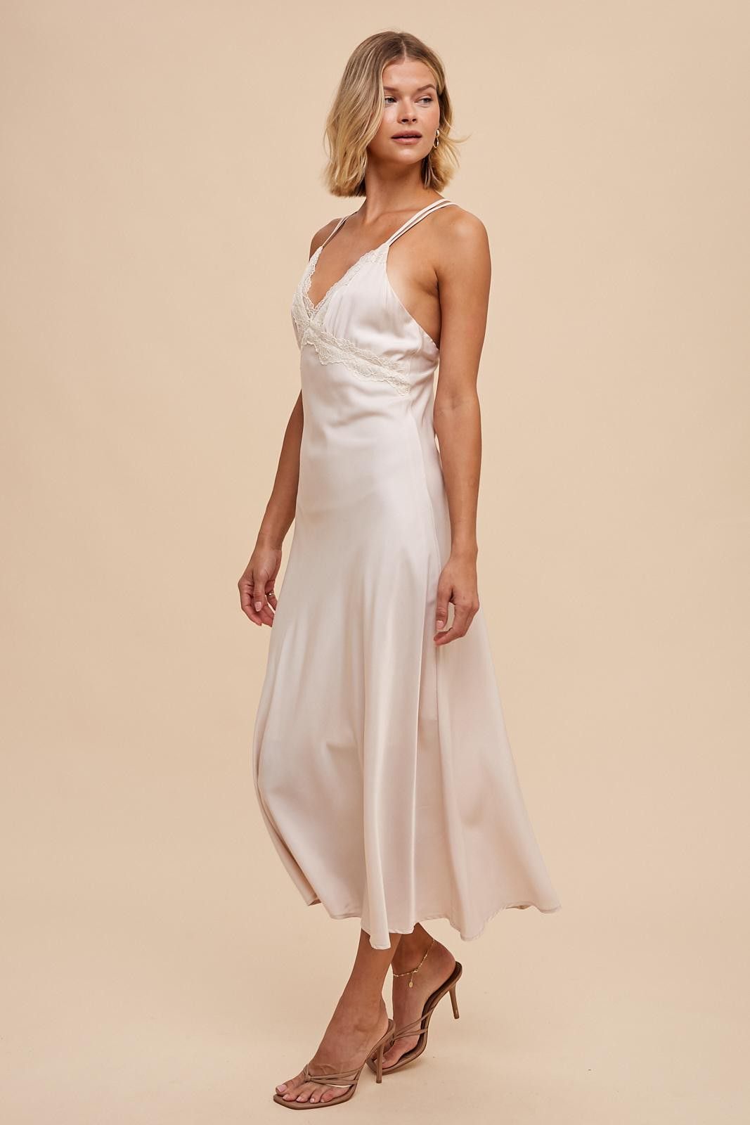 Ivory Matte Satin Lace Slip Dress sold by Pinkblush product image thumbnail 2