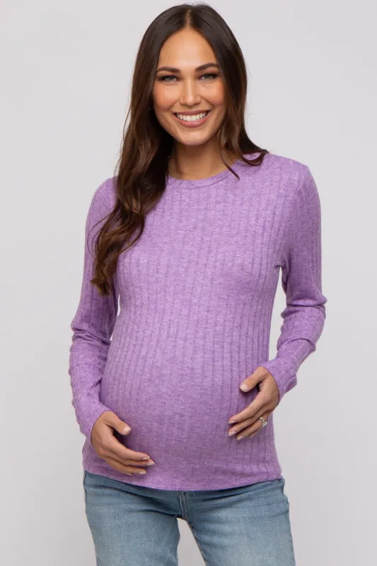 Lavender Ribbed Long Sleeve Maternity Top sold by Pinkblush