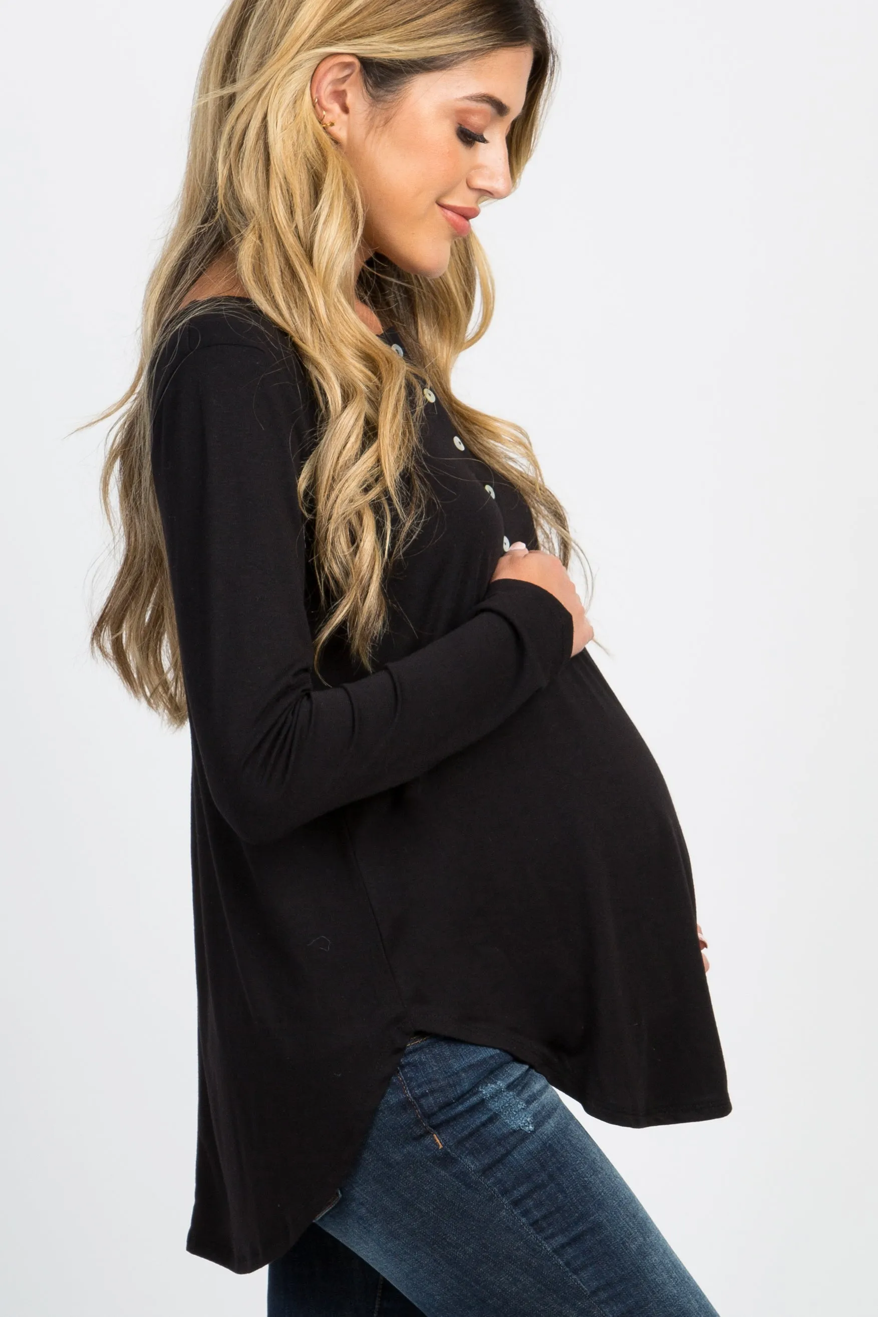 Black Button Accent Long Sleeve Maternity Top sold by Pinkblush product image thumbnail 3