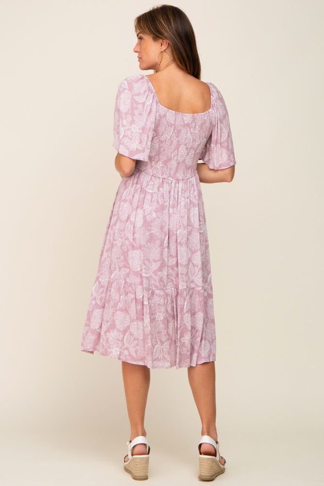 Mauve Floral Smocked Midi Dress sold by Pinkblush product image thumbnail 3
