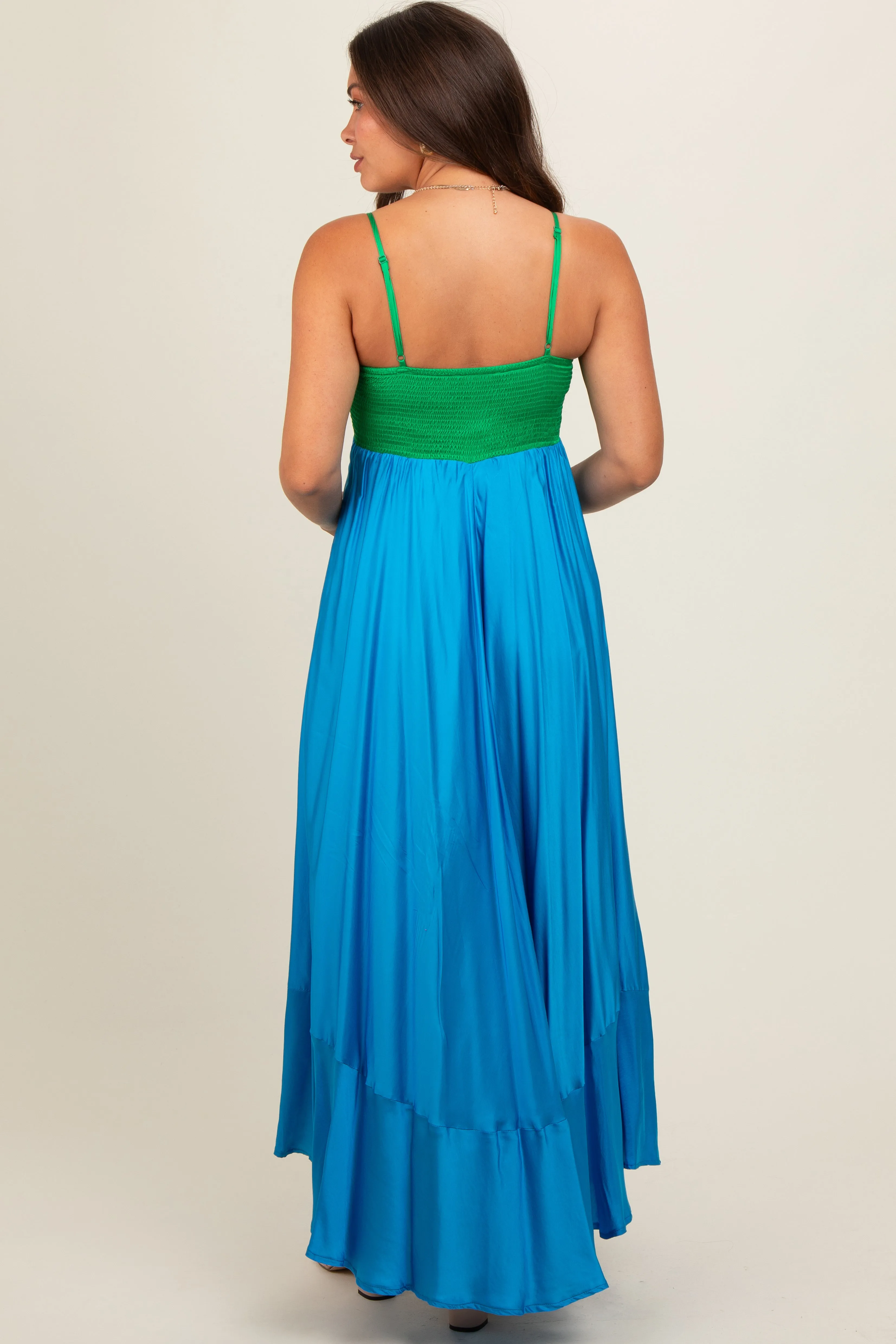 Green Colorblock Sleeveless Satin Maternity Dress sold by Pinkblush product image thumbnail 3