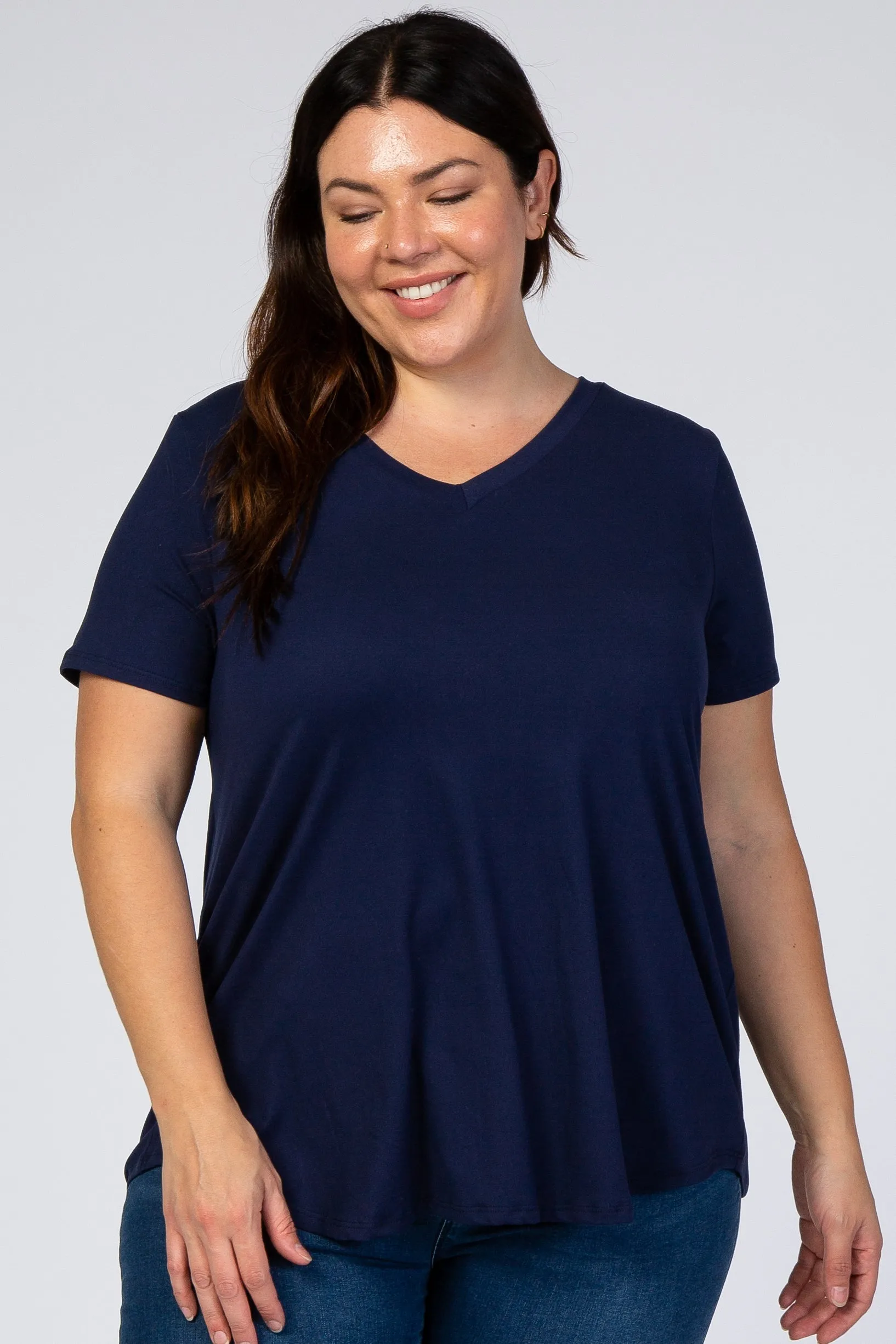 Navy Blue V-Neck Short Sleeve Maternity Plus Top sold by Pinkblush product image thumbnail 5