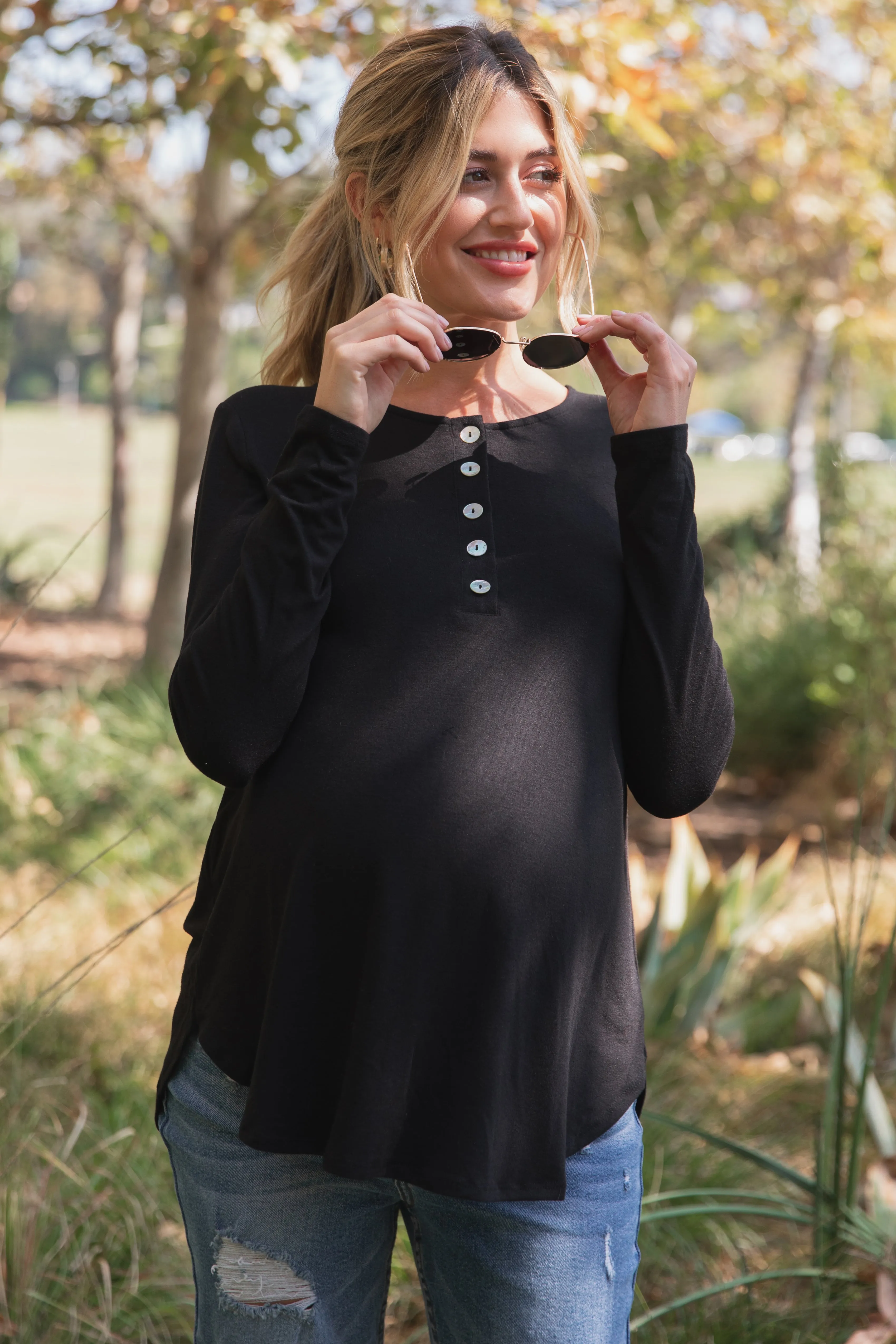 Black Button Accent Long Sleeve Maternity Top sold by Pinkblush product image thumbnail 5