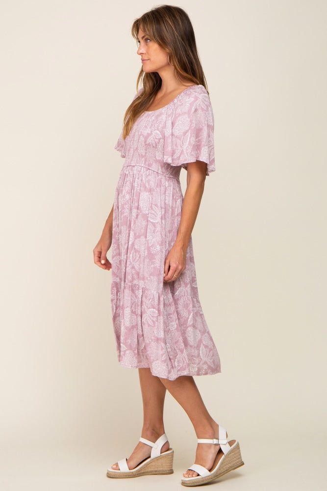 Mauve Floral Smocked Midi Dress sold by Pinkblush product image thumbnail 2