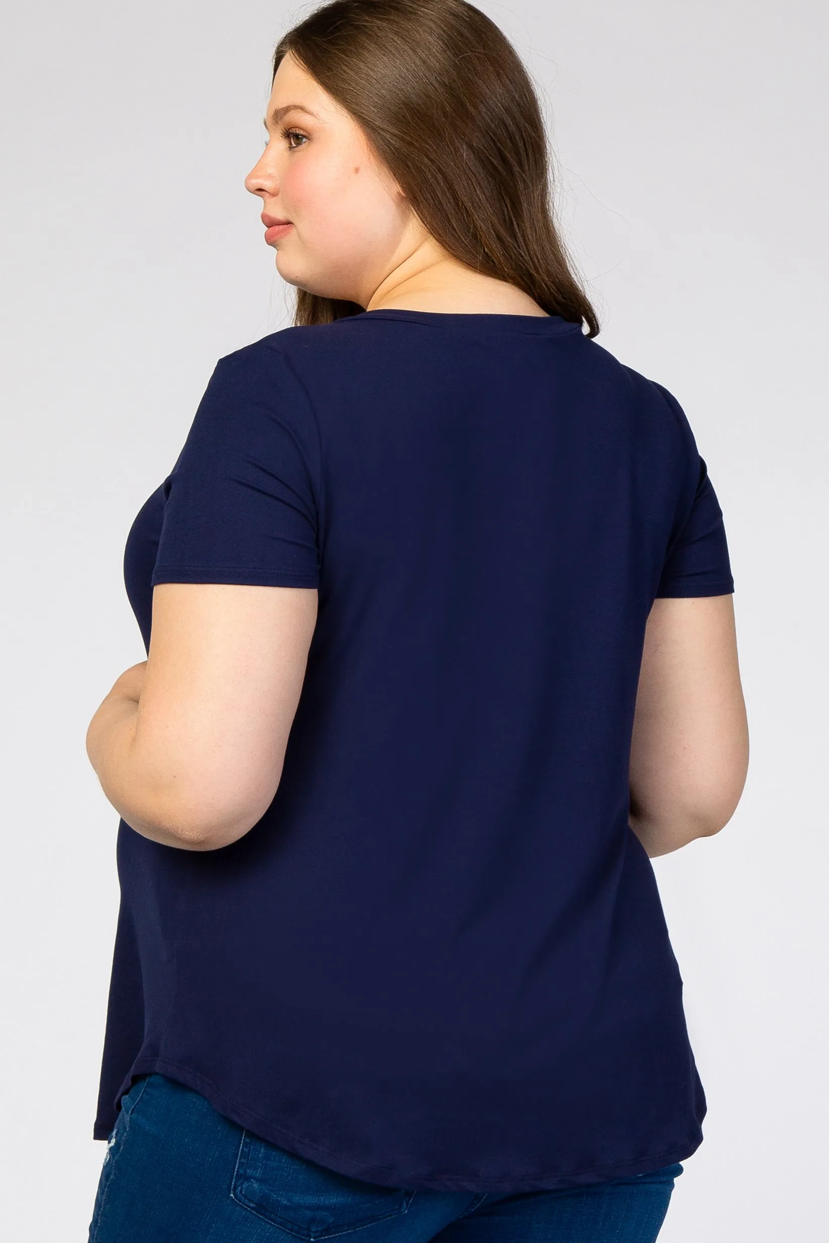 Navy Blue V-Neck Short Sleeve Maternity Plus Top sold by Pinkblush product image thumbnail 3