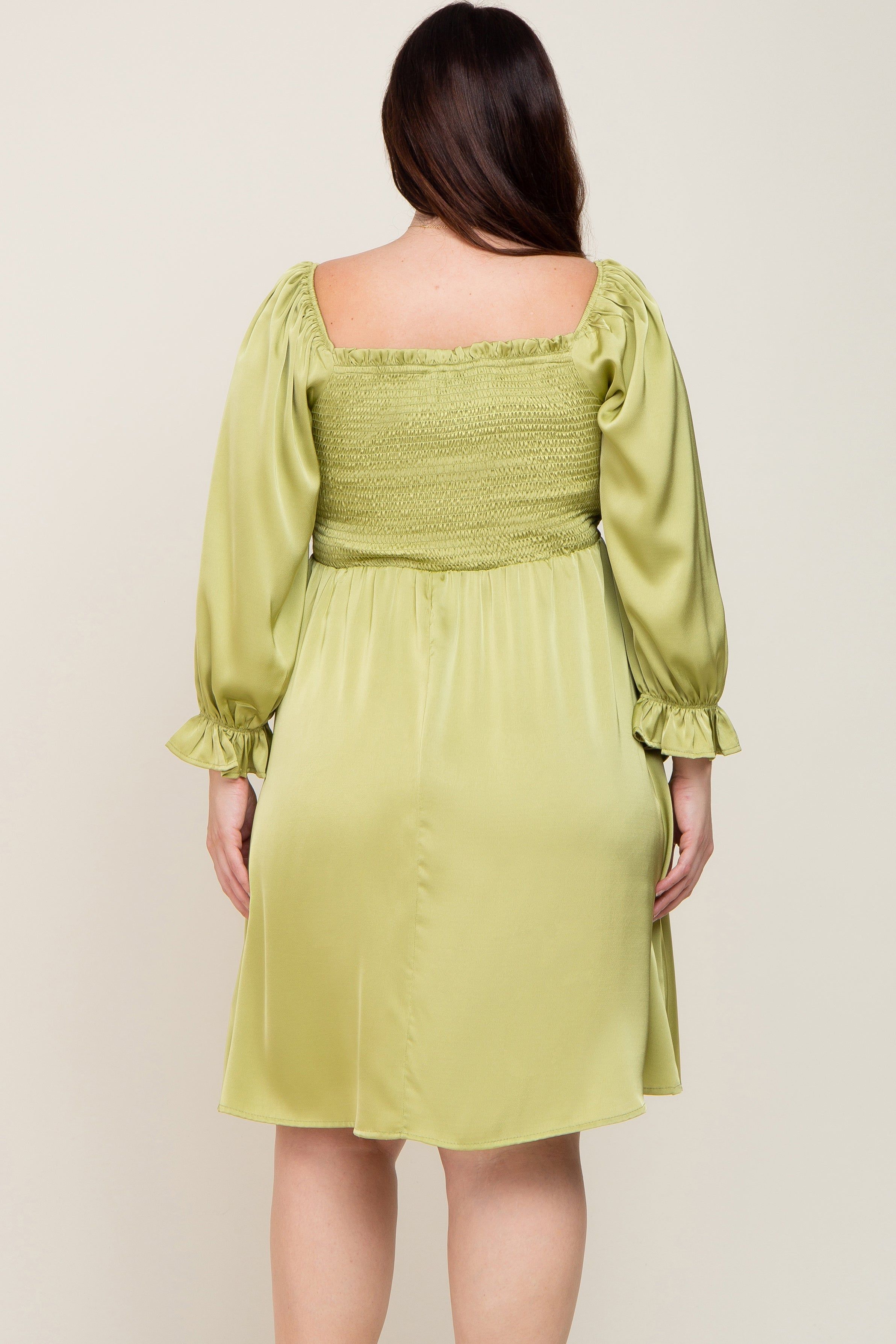 Lime Satin Smocked Square Neck Plus Dress sold by Pinkblush product image thumbnail 3