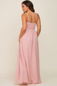 Light Pink Smocked Sleeveless Maternity Maxi Dress sold by Pinkblush