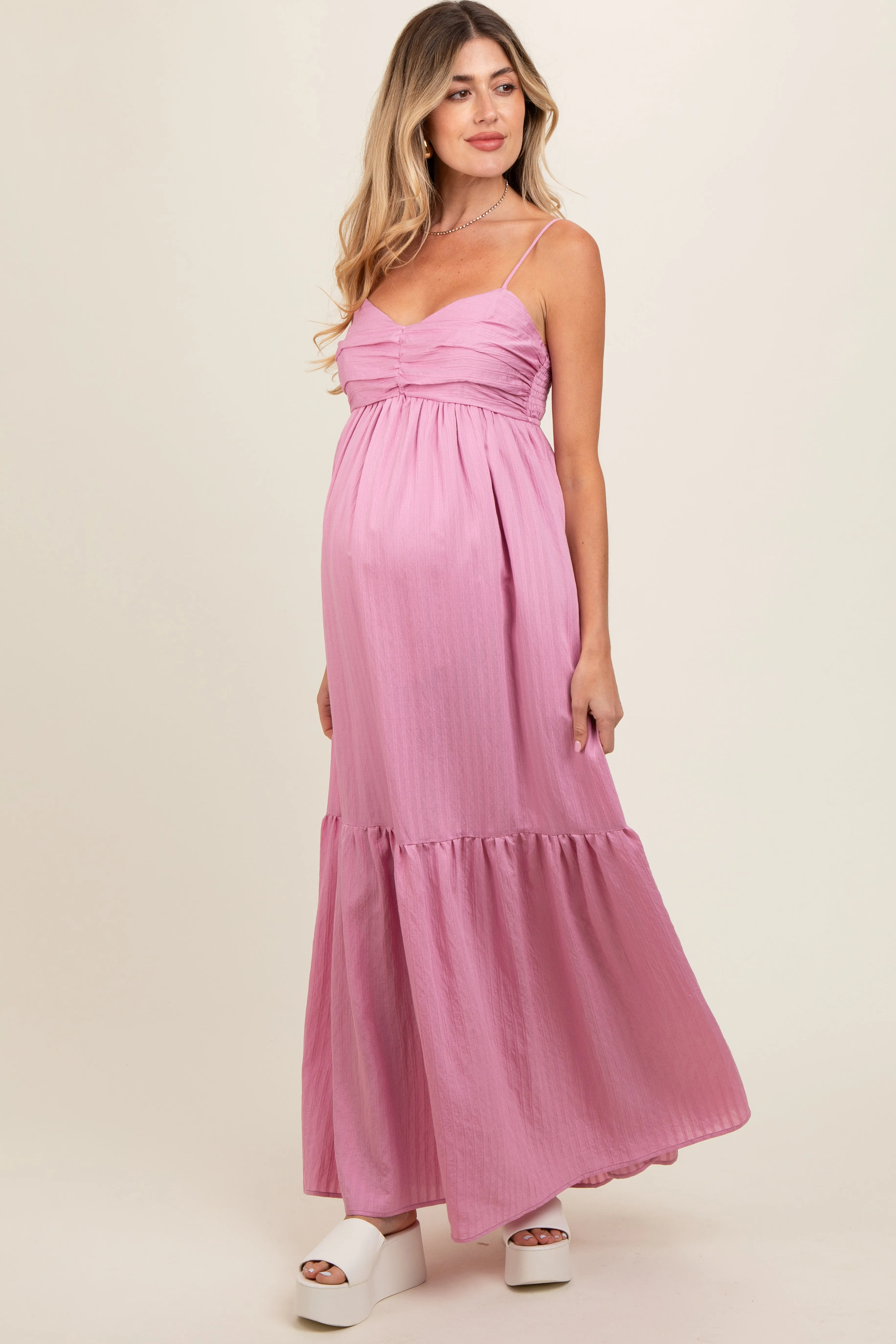 Pink Monochrome Stripe Maternity Maxi Dress sold by Pinkblush