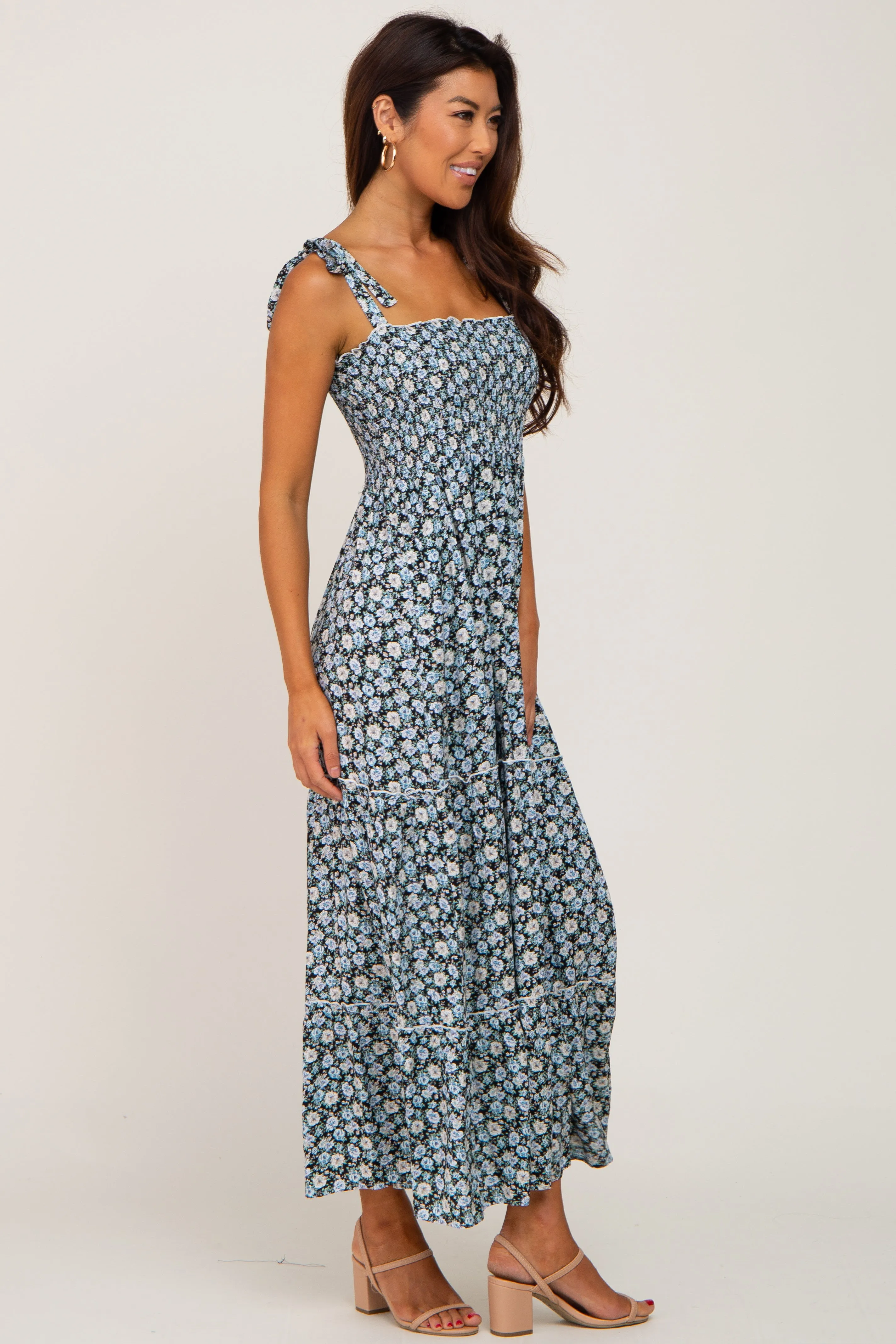 Black Floral Sleeveless Tiered Maxi Dress sold by Pinkblush product image thumbnail 2