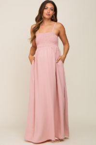 Light Pink Smocked Sleeveless Maternity Maxi Dress sold by Pinkblush
