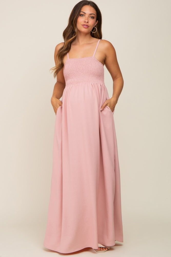 Light Pink Smocked Sleeveless Maternity Maxi Dress sold by Pinkblush product image thumbnail 4