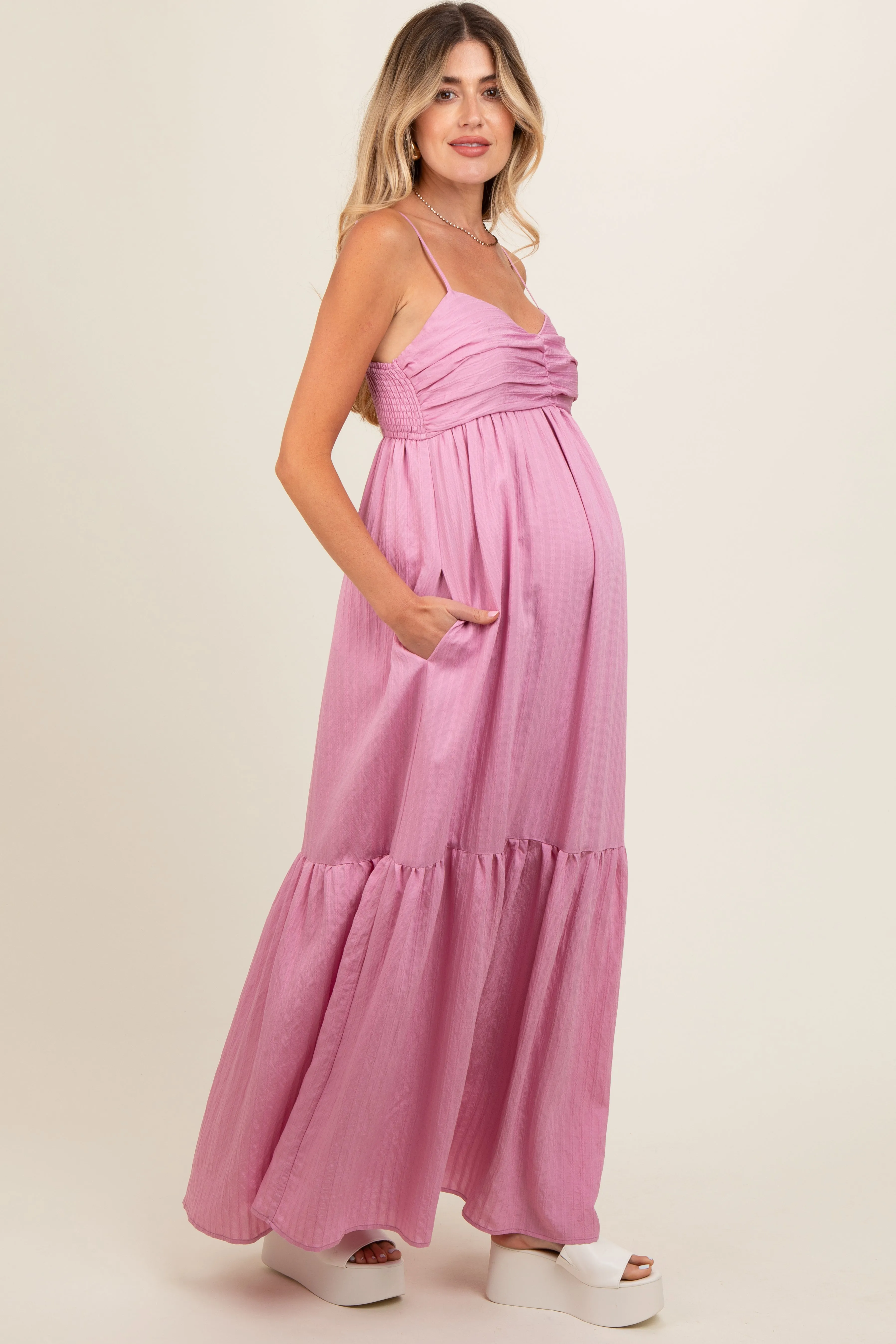 Pink Monochrome Stripe Maternity Maxi Dress sold by Pinkblush product image thumbnail 2