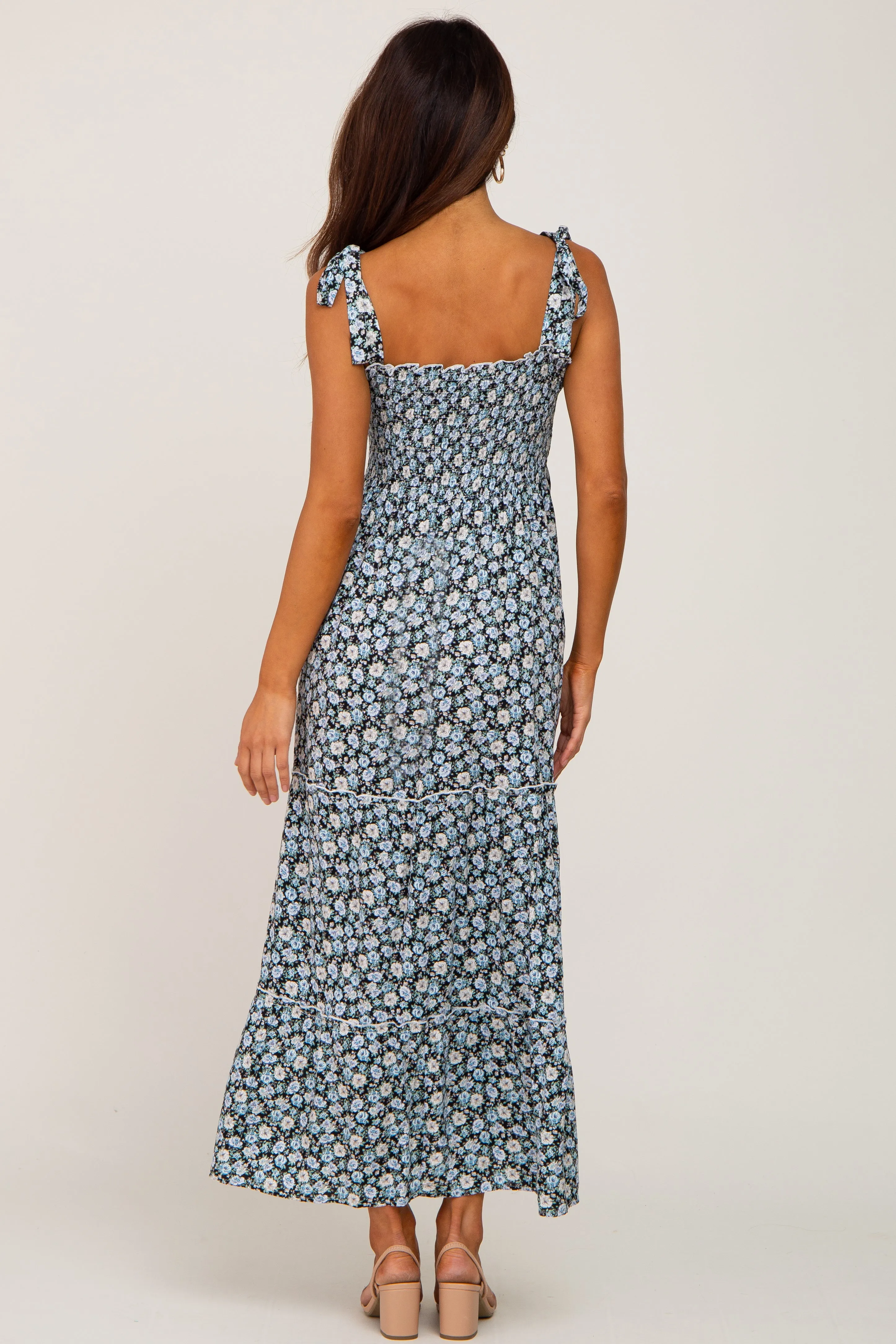 Black Floral Sleeveless Tiered Maxi Dress sold by Pinkblush product image thumbnail 3