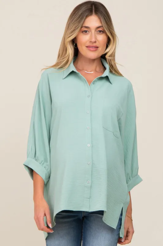 Mint Green Button Down 3/4 Sleeve Maternity Top sold by Pinkblush