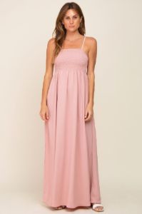 Light Pink Smocked Sleeveless Maternity Maxi Dress sold by Pinkblush