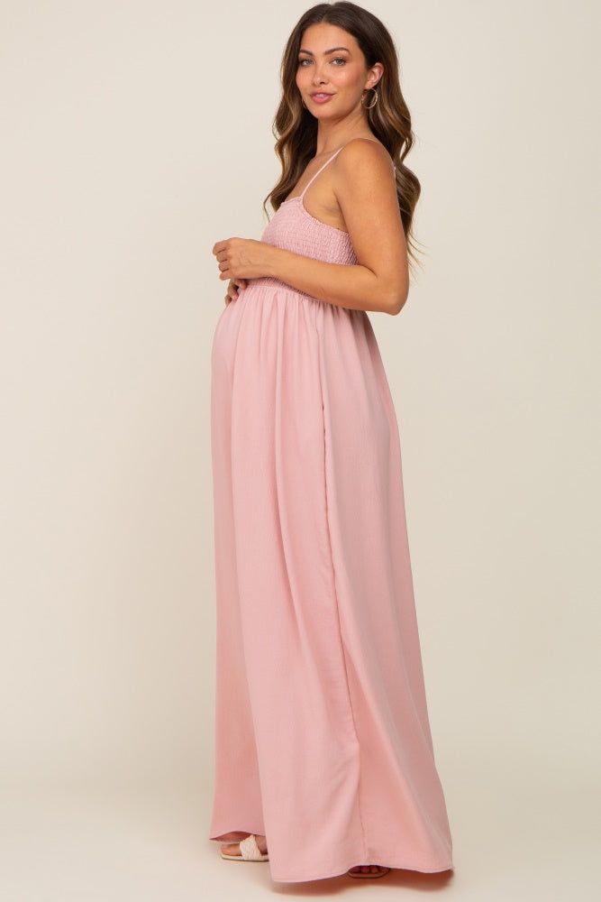 Light Pink Smocked Sleeveless Maternity Maxi Dress sold by Pinkblush product image thumbnail 2