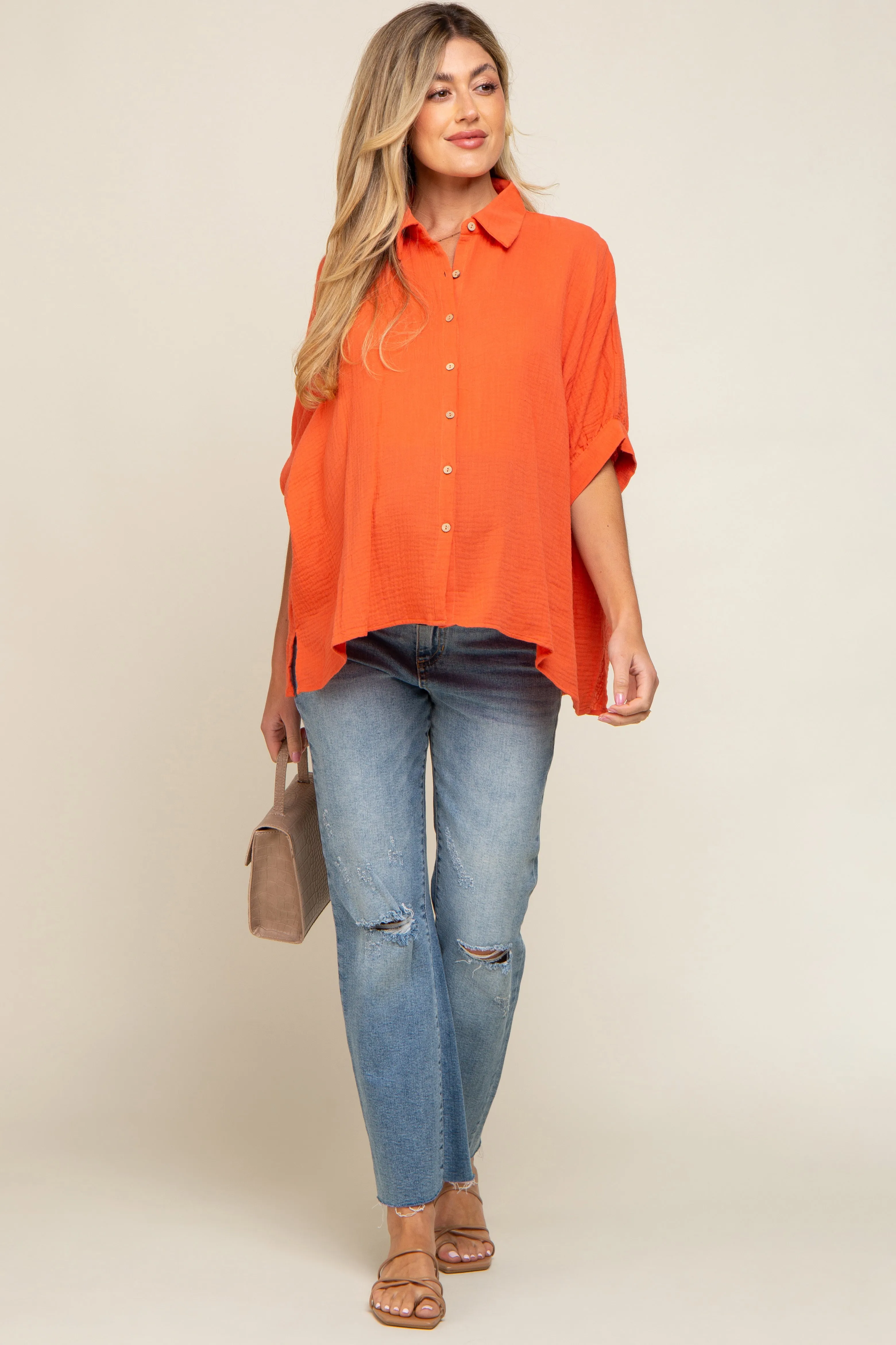 Orange Button Down Collared Maternity Top sold by Pinkblush product image thumbnail 2