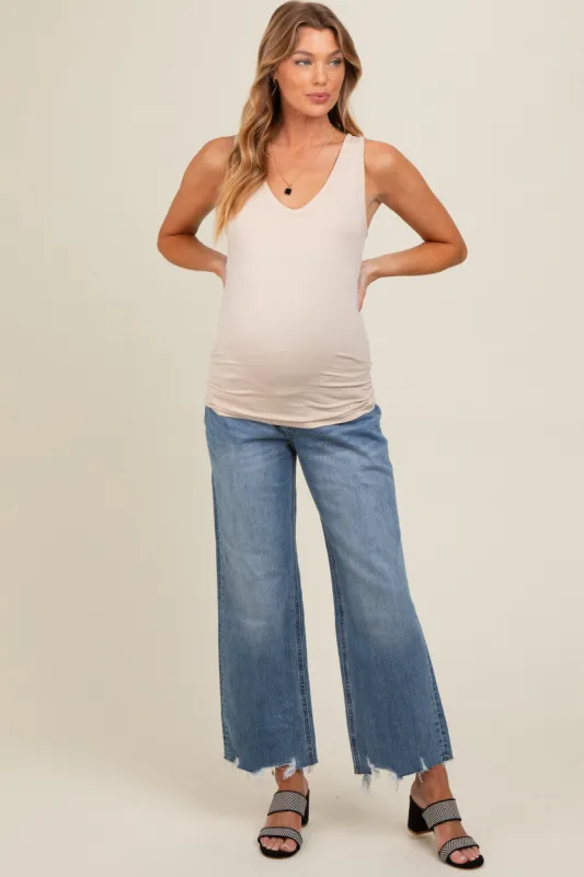 Light Blue Distressed Cropped Straight Leg Maternity Jeans sold by Pinkblush