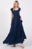 Navy Smocked Crossover Off Shoulder Maternity Maxi Dress sold by Pinkblush