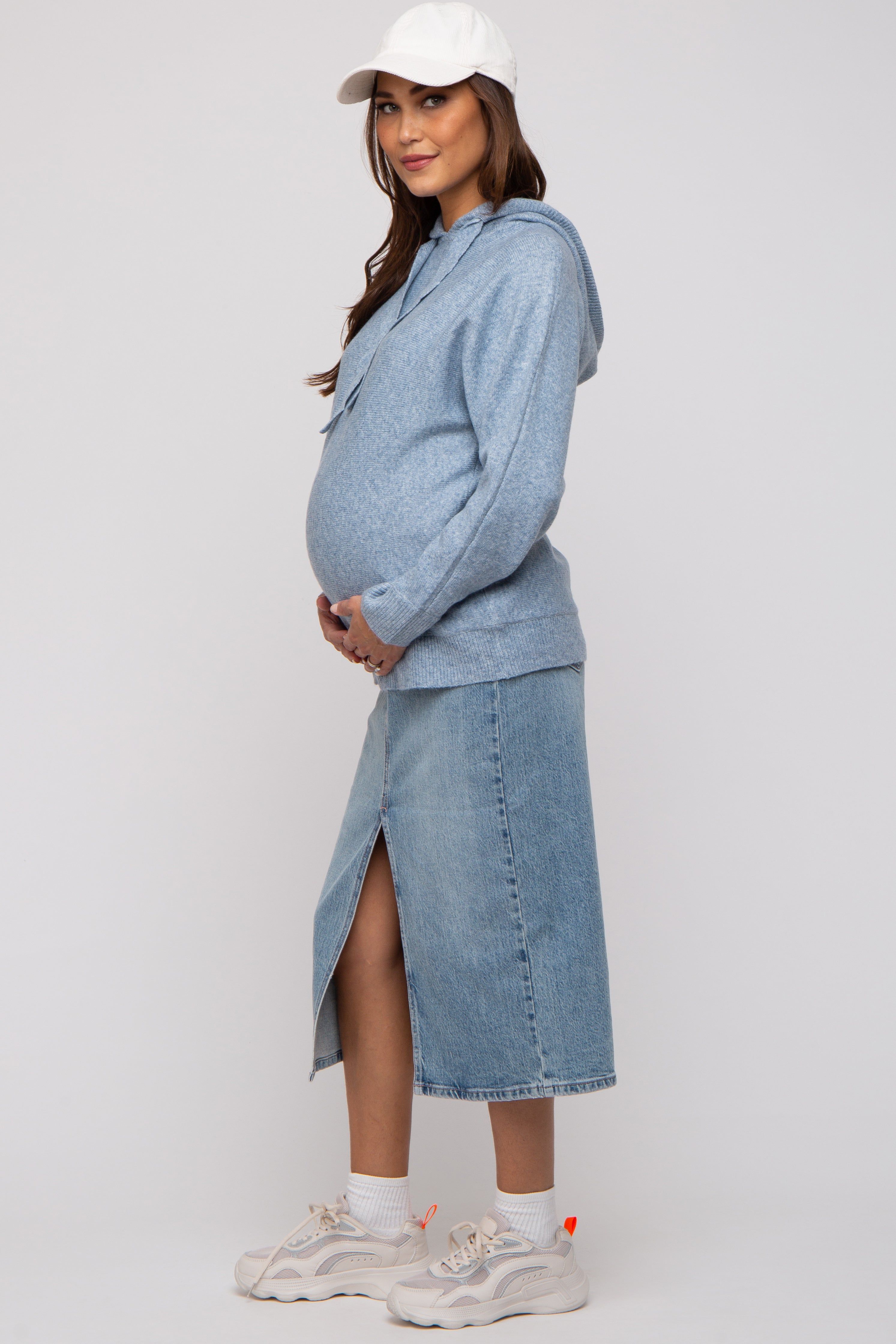Blue Drawstring Hooded Maternity Sweater sold by Pinkblush product image thumbnail 3