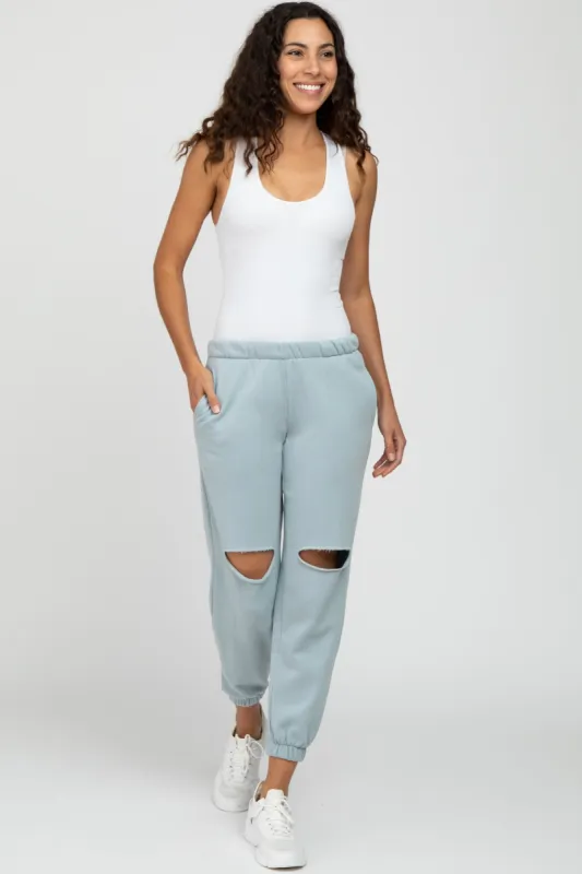 Light Blue Ripped Knee Sweatpants sold by Pinkblush