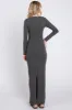 Charcoal Solid Long Sleeve Scoop Neck Maxi Dress sold by Pinkblush