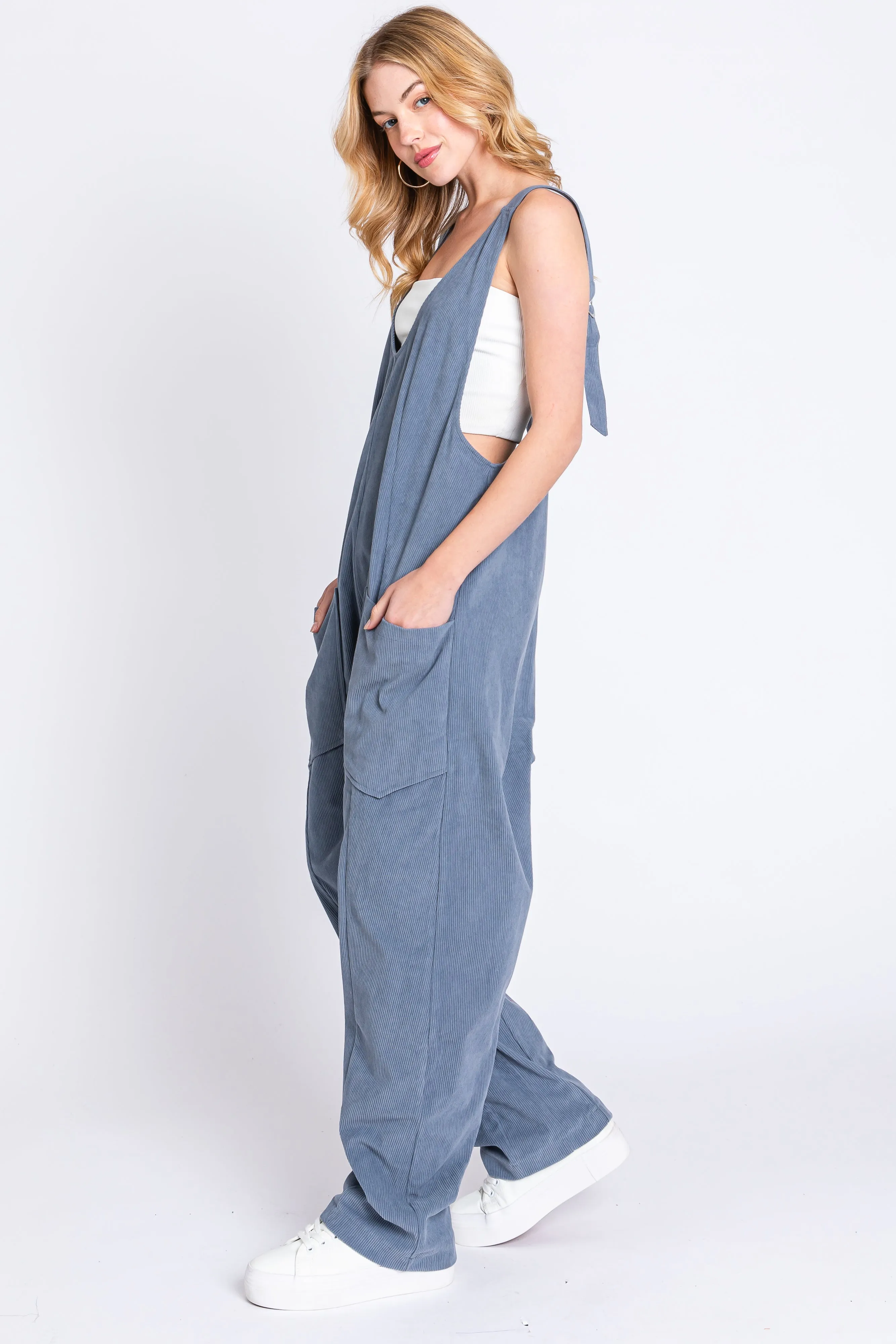 Blue Corduroy Wide Leg Overalls sold by Pinkblush product image thumbnail 2