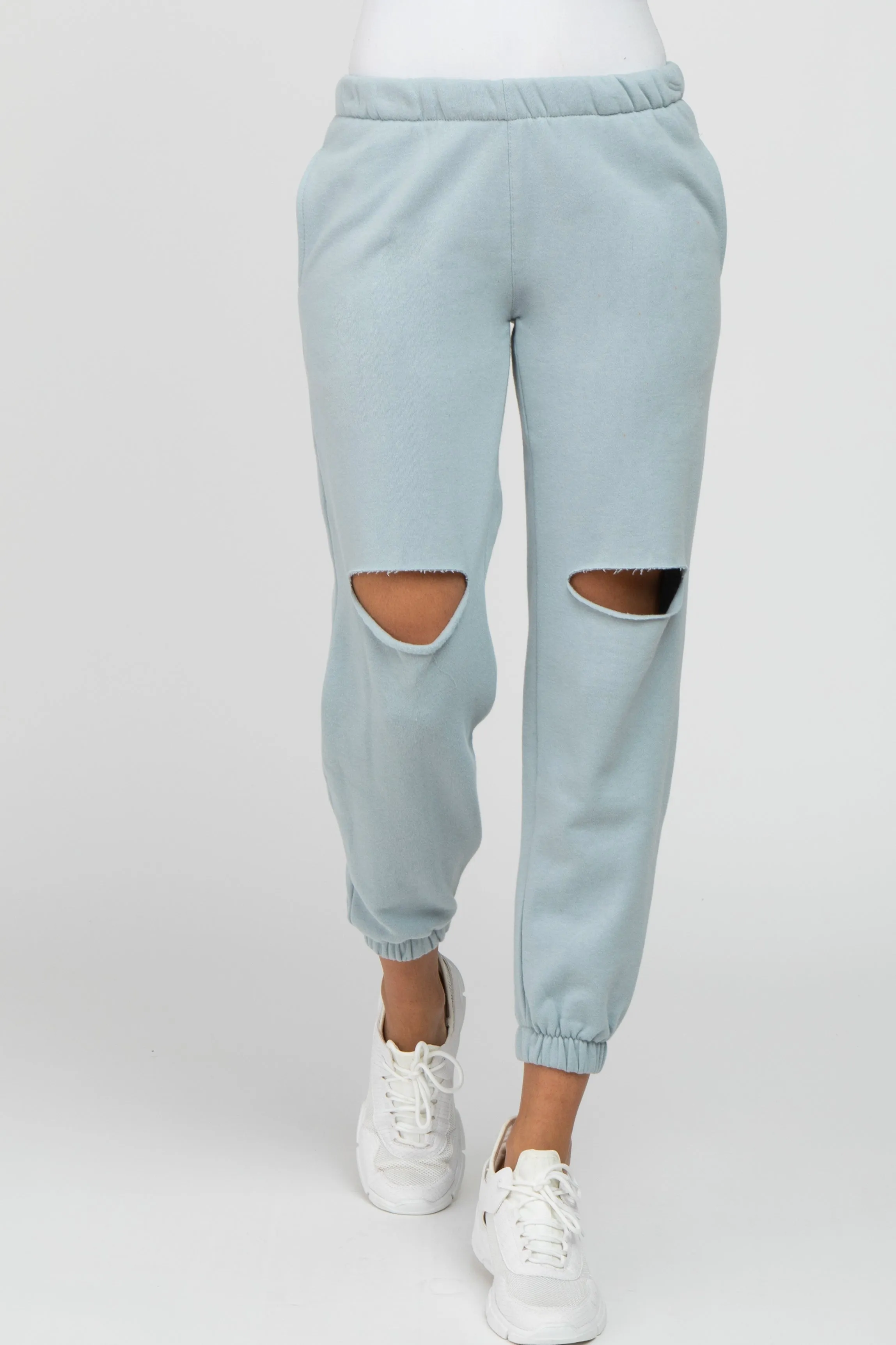 Light Blue Ripped Knee Sweatpants sold by Pinkblush product image thumbnail 2