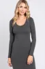 Charcoal Solid Long Sleeve Scoop Neck Maxi Dress sold by Pinkblush