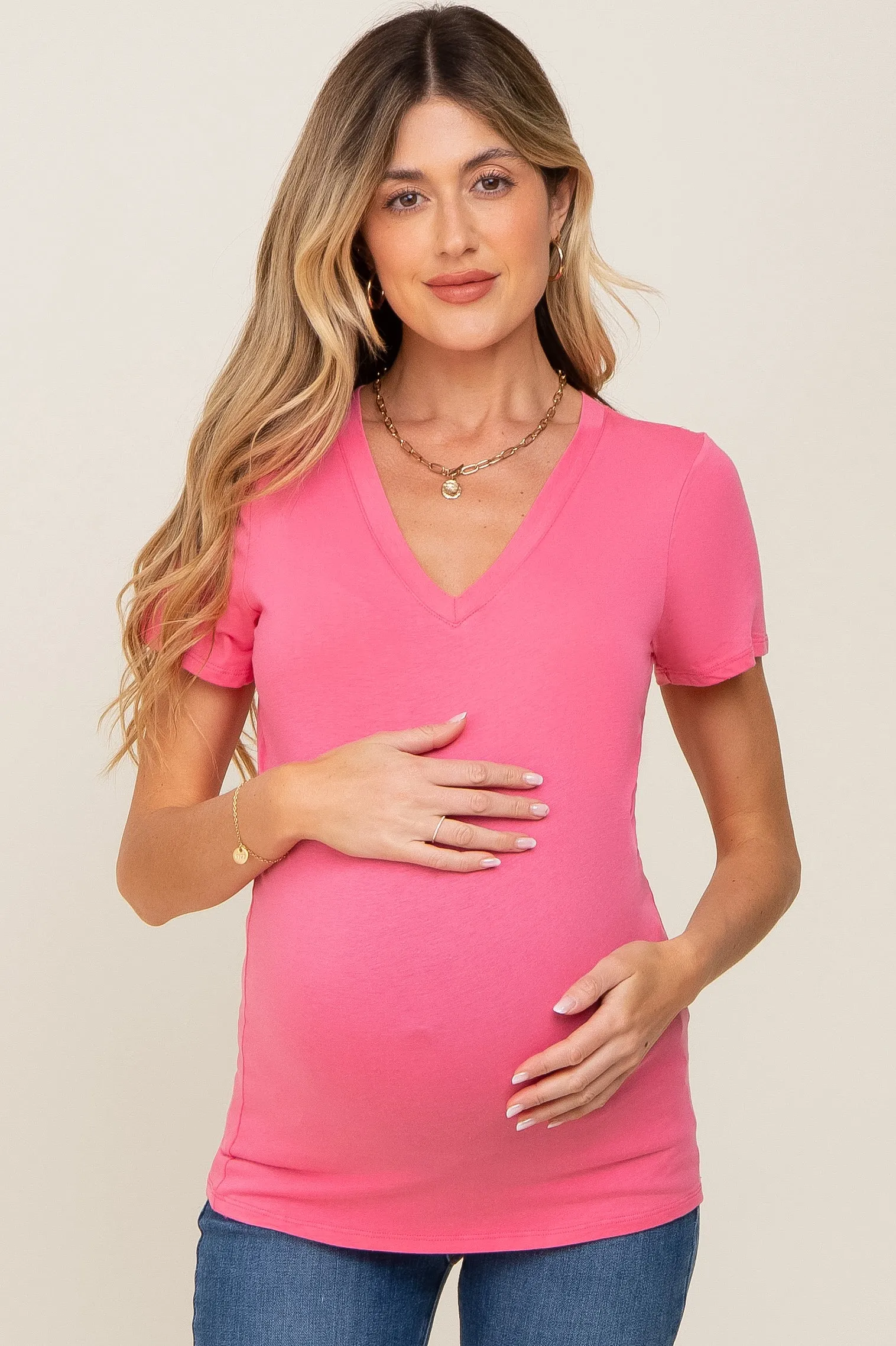 Pink Basic V-Neck Maternity Tee sold by Pinkblush